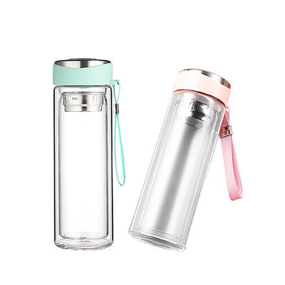 320 ml doppelwandige Glasflasche mit Pink-Infuser