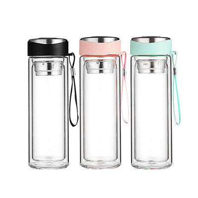 320 ml doppelwandige Glasflasche mit Pink-Infuser