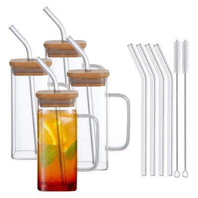 Quadratische Glasbecher mit Deckel Verkauf Eis Kaffee Tee Becher Trinkgläser