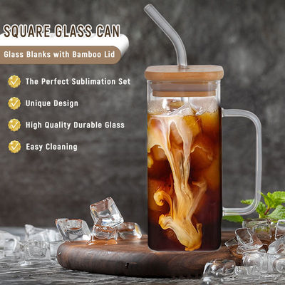 Quadratische Glasbecher mit Deckel Verkauf Eis Kaffee Tee Becher Trinkgläser