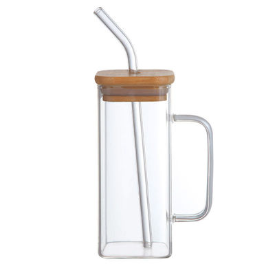 Quadratische Glasbecher mit Deckel Verkauf Eis Kaffee Tee Becher Trinkgläser