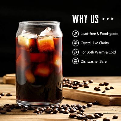 16oz Glasbecher mit Bambusdeckel für Eiscreme Bubble Tee Kaffee Soda Bier kann Form