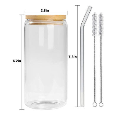 16oz Glasbecher mit Bambusdeckel für Eiscreme Bubble Tee Kaffee Soda Bier kann Form