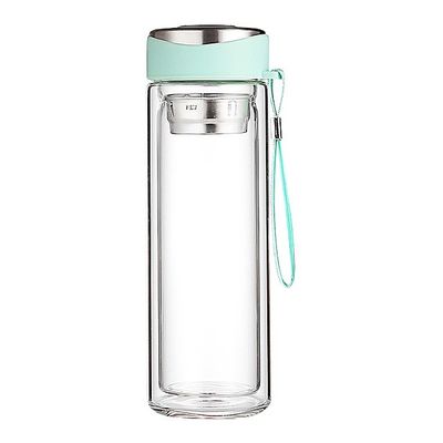 320 ml Rosa Doppelwand Glasflasche mit Deckel und direktem Trinkteeinfuser