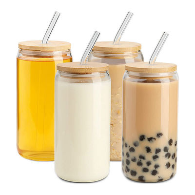 16oz Eis-Kaffee-Tasse Bubble Tee-Pop-Dose Bier Wein Getränk Glasbecher mit Glasstroh