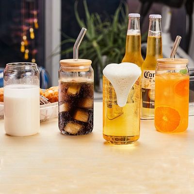 16oz Eis-Kaffee-Tasse Bubble Tee-Pop-Dose Bier Wein Getränk Glasbecher mit Glasstroh