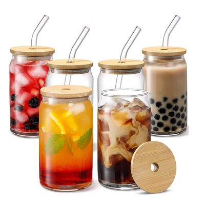 Party Gelegenheit 16oz Glas Bier Dose in Form von Becher mit Bambusdeckel und Stroh