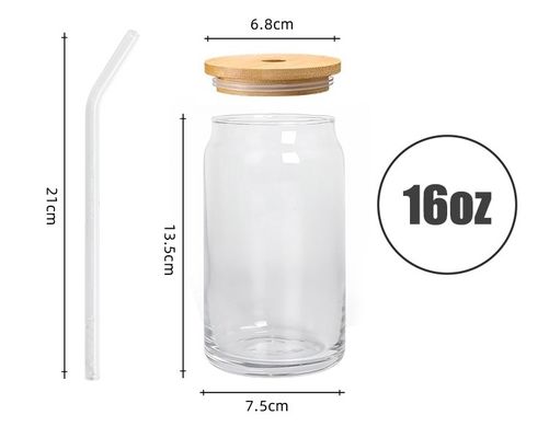 Party Gelegenheit 16oz Glas Bier Dose in Form von Becher mit Bambusdeckel und Stroh