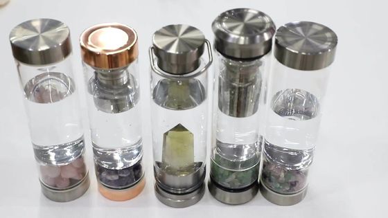 Glas Wasserflasche mit Deckel für Heilenergie Kristall Bpa kostenloses Geschenk-Set
