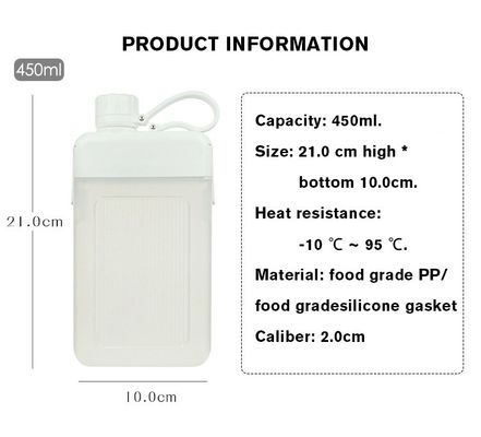 450 ml BPA-freie, tragbare, undichte PP-Plastik-Flasche für Saft mit Deckel und Kappe