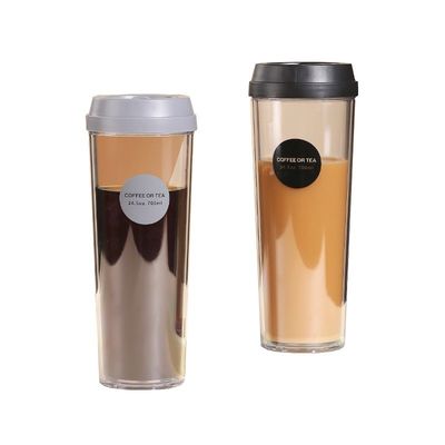 320 ml/420 ml/520 ml/700 ml Mehrfachverwendbare Doppelwand-Plastik-transparente Teetasse mit Deckel