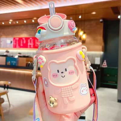 Anti-Korrosions beschichtet 620 ml Plastik-Wasserflasche mit Bärenformdeckel und Lanyard Cute