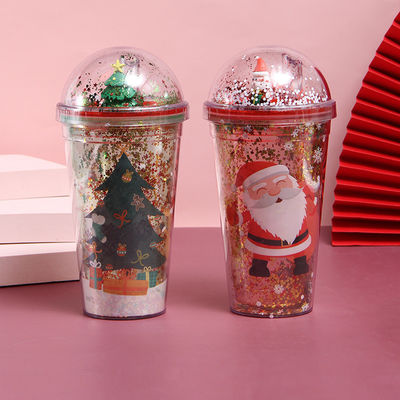 500 ml BPA-freie Doppelwand-Tasse mit Deckel und Stroh Weihnachtsflasche