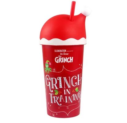 Weihnachtsgeschenk 20oz wiederverwendbarer Plastik Kinder Weihnachtsmann Hut Tasse mit Deckel und Strohhalme