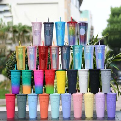 24 Unzen Mode Diamant-Inkrustrierte Tasse undicht Doppelwand Strahlung Wasserflasche mit Deckel