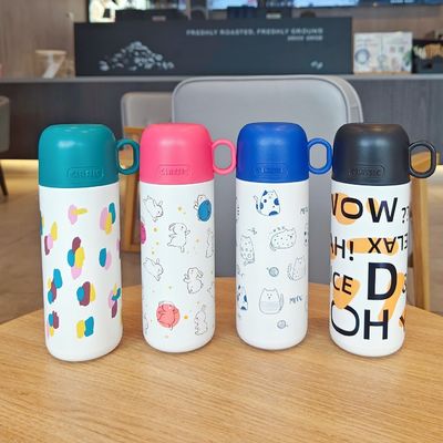 316 Edelstahl Wasserflasche für Kinder Schönes Tumbler-Becher Tragbarer Thermos Outdoor Sportflasche mit Deckel