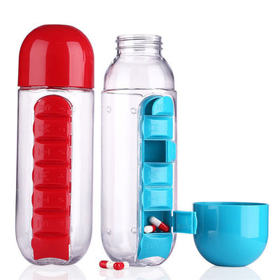 Kochwasser Multifunctional 600ML 2 in 1 tägliche Plastik-Wasserflasche mit 7-Tage-Pillenkoffer