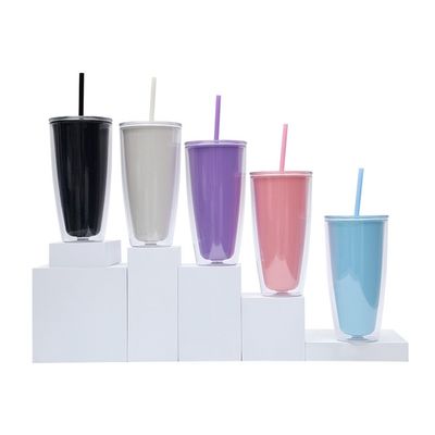 Farbenfrohe 24oz BPA-freie wiederverwendbare klare Kaffeetasse mit doppelter Wand und geradeem Stroh