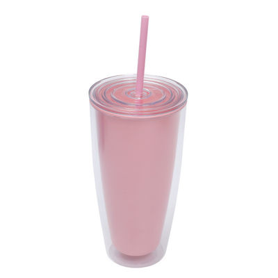 Farbenfrohe 24oz BPA-freie wiederverwendbare klare Kaffeetasse mit doppelter Wand und geradeem Stroh