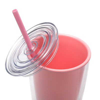 Farbenfrohe 24oz BPA-freie wiederverwendbare klare Kaffeetasse mit doppelter Wand und geradeem Stroh