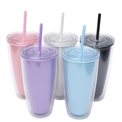 750 ml Kapazität klare Plastikbecher mit Deckel und Stroh für Kinder wiederverwendbaren Tumbler