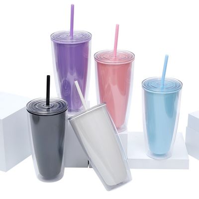 750 ml Kapazität klare Plastikbecher mit Deckel und Stroh für Kinder wiederverwendbaren Tumbler