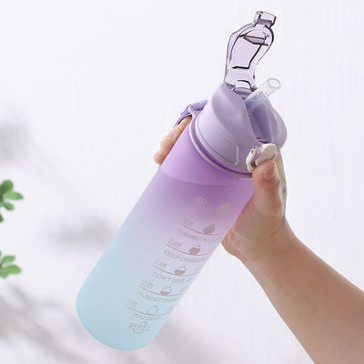 32 Oz BPA Freizeitmarker 3Pcs Plastik Frosted Motivations-Wasserflasche Set für Sport Pink