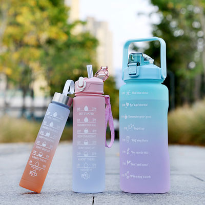 32 Oz BPA Freizeitmarker 3Pcs Plastik Frosted Motivations-Wasserflasche Set für Sport Pink