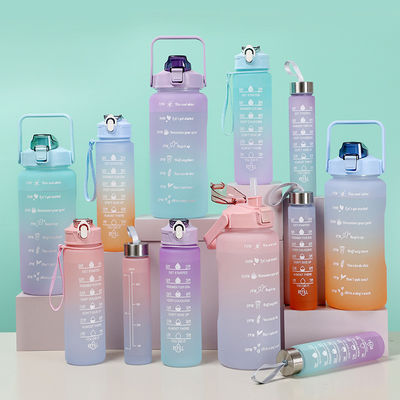 32 Oz BPA Freizeitmarker 3Pcs Plastik Frosted Motivations-Wasserflasche Set für Sport Pink