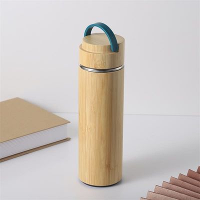 500 ml Doppelwand-Sportthermosflasche aus Edelstahl mit Bambuschalen für Getränke