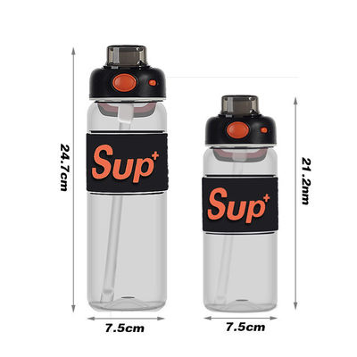 Schwarz undichtes Tritan BPA-freies Sport-Wasserkrug mit Zeitmarker 680ml Kunststoff-Motivationsflasche