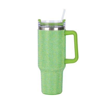40oz mit Diamant inkrostet Edelstahl Vakuum-Wasserflasche mit Stroh und Handgriff leicht