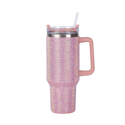 40oz mit Diamant inkrostet Edelstahl Vakuum-Wasserflasche mit Stroh und Handgriff leicht