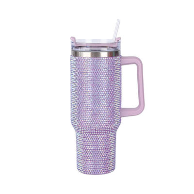 40oz mit Diamant inkrostet Edelstahl Vakuum-Wasserflasche mit Stroh und Handgriff leicht