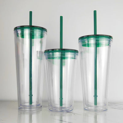 1 Stück Custom DIY 16oz 24oz Doppelwand Plastik Acryl klarer Becher mit Stroh und Deckel