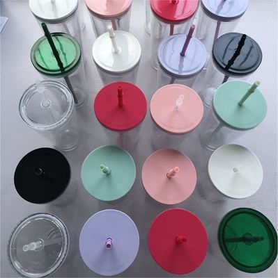 1 Stück Custom DIY 16oz 24oz Doppelwand Plastik Acryl klarer Becher mit Stroh und Deckel