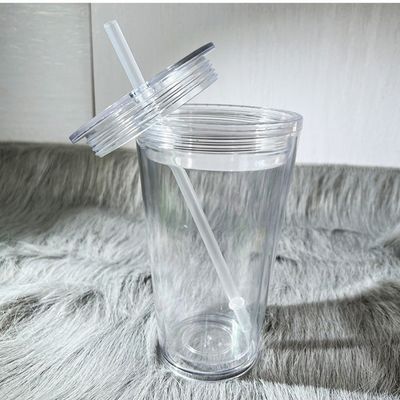 1 Stück Custom DIY 16oz 24oz Doppelwand Plastik Acryl klarer Becher mit Stroh und Deckel