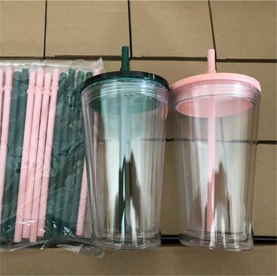 1 Stück Custom DIY 16oz 24oz Doppelwand Plastik Acryl klarer Becher mit Stroh und Deckel