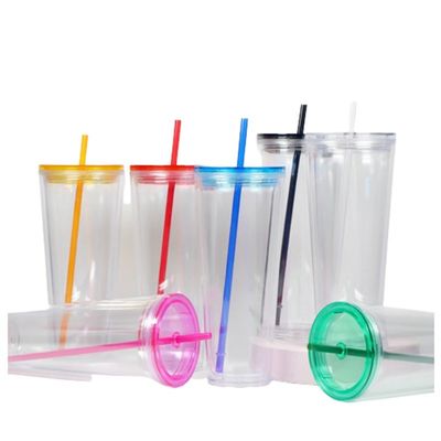 710ml klare Wasserflasche 24oz Plastik-Tumbler mit Deckel und Stroh für die Party