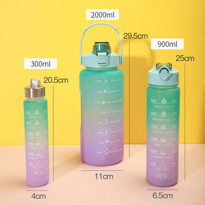 2000 ml 900 ml 300 ml 3 in 1 spezielle Plastikhalmflasche mit Zeitmarker für Fitnessstudio und Sport