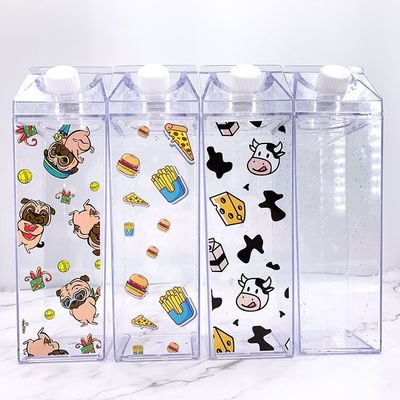 Individuelles Logo akzeptabel 500 ml 1000 ml transparente Acryl Milchkarton Wasserflasche