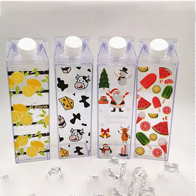 Individuelles Logo akzeptabel 500 ml 1000 ml transparente Acryl Milchkarton Wasserflasche