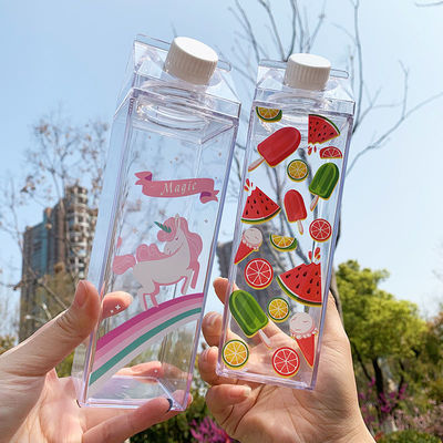 Individuelles Logo akzeptabel 500 ml 1000 ml transparente Acryl Milchkarton Wasserflasche