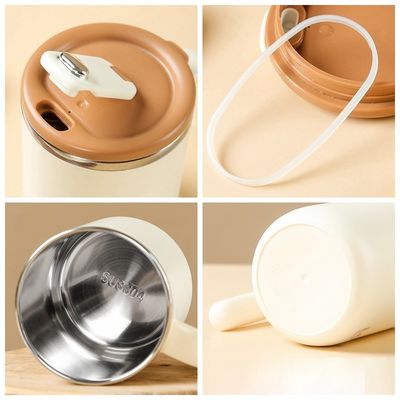 500 ml Edelstahl Kaffeetasse mit breitem Mund, passgenaues Design, tragbar mit Griff und Deckel
