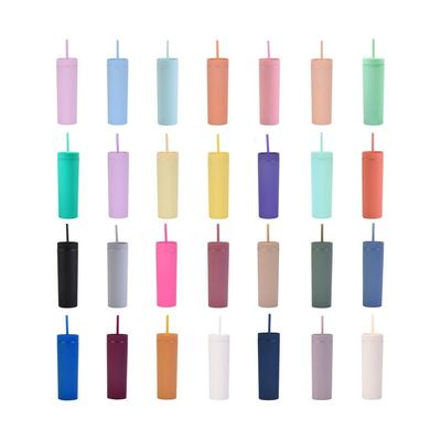 16oz benutzerdefinierte Matte-Wasserflasche Doppelwand Acryl-Tumbler Kaffee-Milchbecher mit Stroh