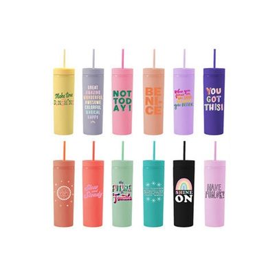 16oz benutzerdefinierte Matte-Wasserflasche Doppelwand Acryl-Tumbler Kaffee-Milchbecher mit Stroh