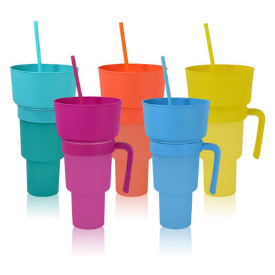 Maßgeschneiderte farbige Kaffeebecher 2 in 1 Kino Getränke Tasse mit Snack Tray und Stroh