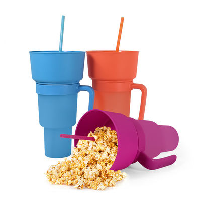 Maßgeschneiderte farbige Kaffeebecher 2 in 1 Kino Getränke Tasse mit Snack Tray und Stroh