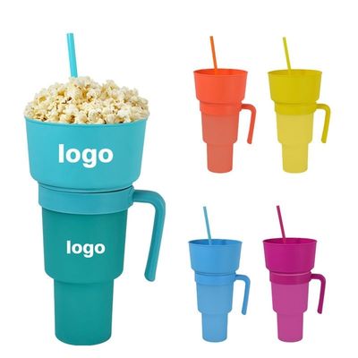 Maßgeschneiderte farbige Kaffeebecher 2 in 1 Kino Getränke Tasse mit Snack Tray und Stroh