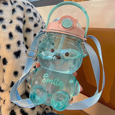 Maßgeschneiderte Farbtransparente Bärenflasche 1L Plastikflasche mit Stroh
